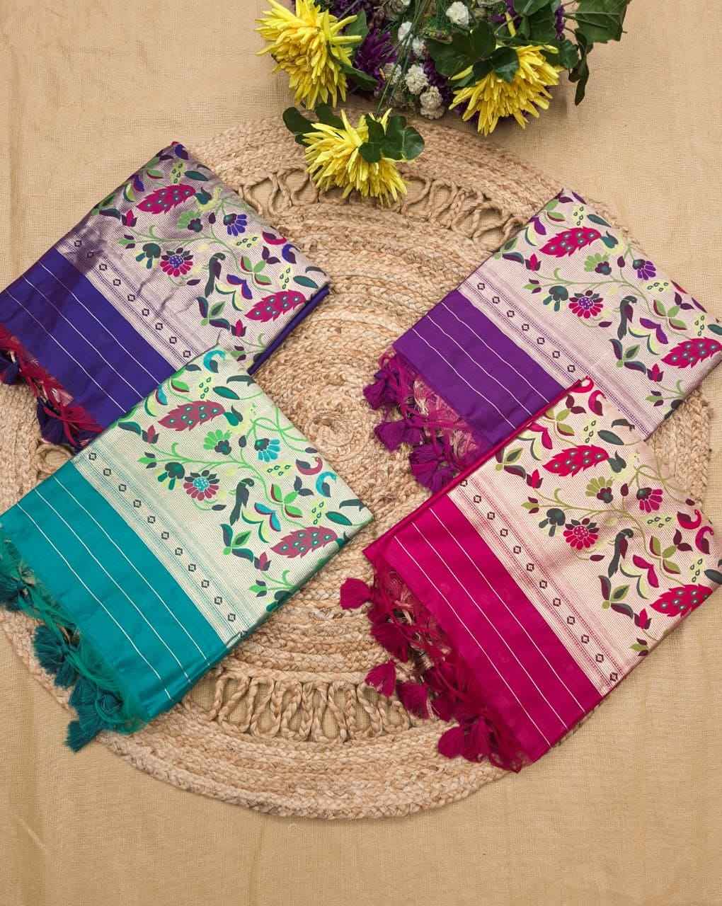 SOFT PAITHANI SILK TEMPLE ZARI WEAVING SAREE