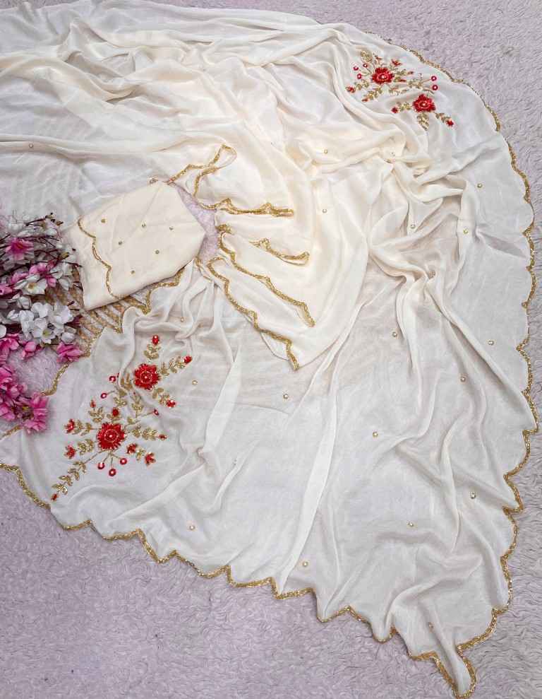 SOFT RANGOLI CRUSH MOTI AND RESHAM THREAD WORK SAREE 2