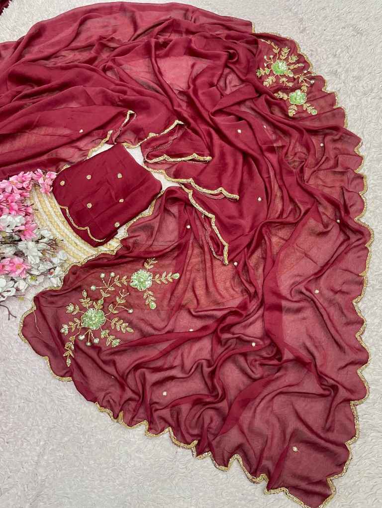 SOFT RANGOLI CRUSH MOTI AND RESHAM THREAD WORK SAREE 2