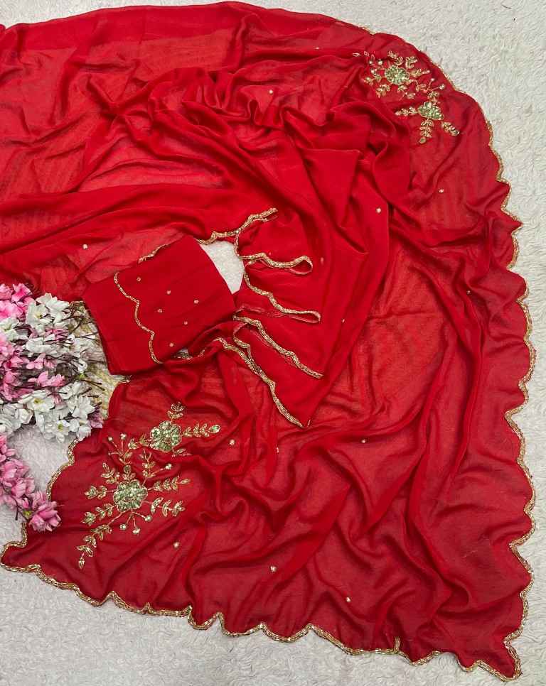 SOFT RANGOLI CRUSH MOTI AND RESHAM THREAD WORK SAREE 2
