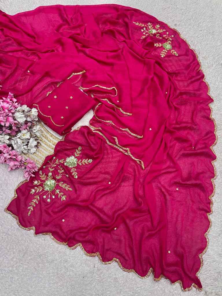 SOFT RANGOLI CRUSH MOTI AND RESHAM THREAD WORK SAREE 2