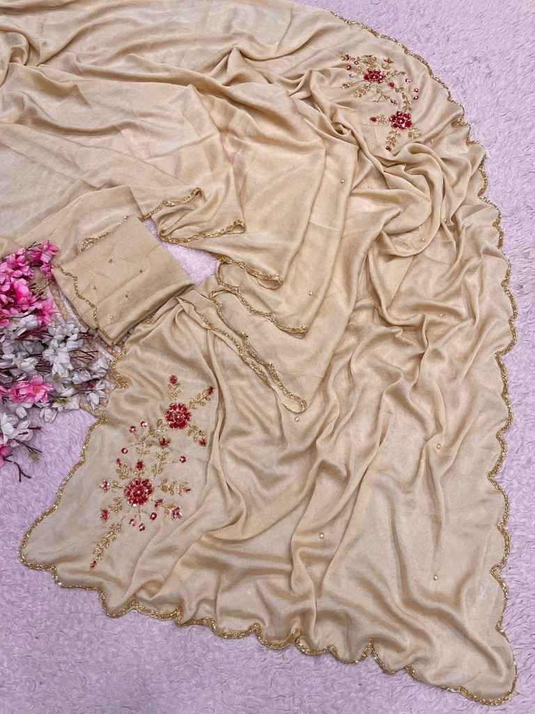 SOFT RANGOLI CRUSH MOTI AND RESHAM THREAD WORK SAREE 2