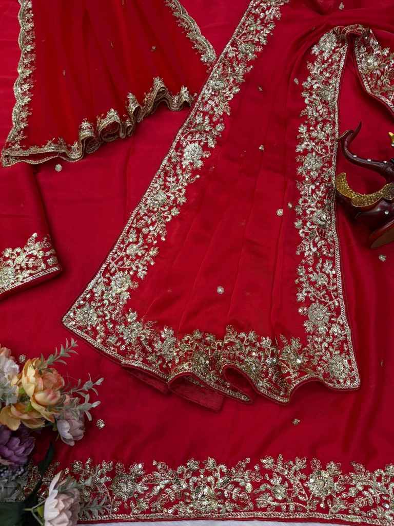 SOFT RANGOLI SILK SEQUENCE EMBROIDERY WORK SAREE WITH DUPATTA