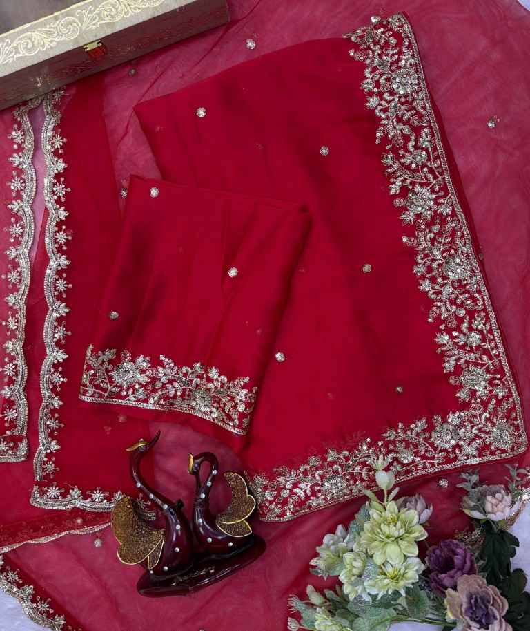 SOFT RANGOLI SILK SEQUENCE EMBROIDERY WORK SAREE WITH DUPATTA