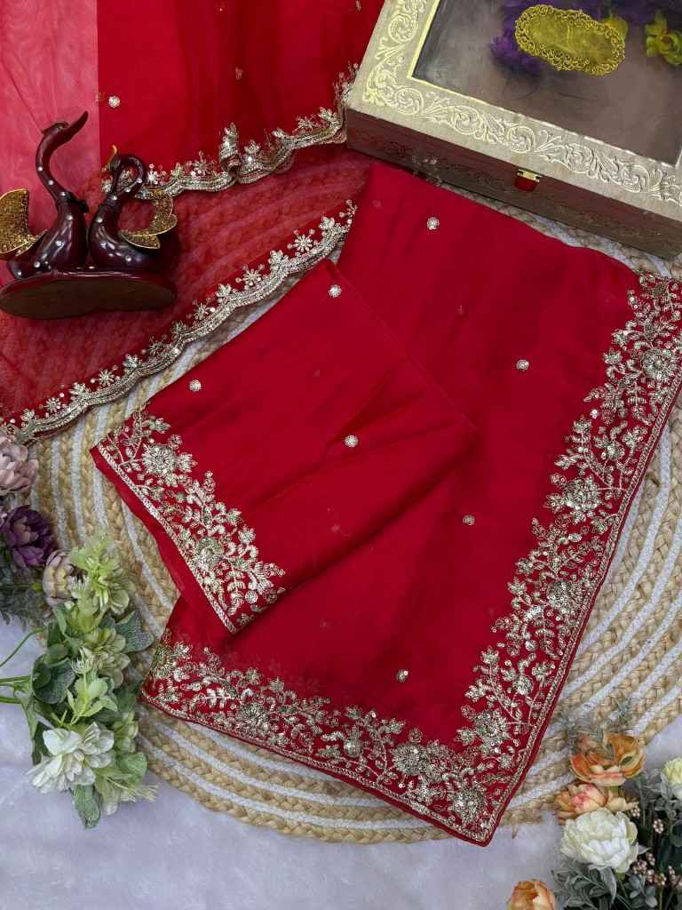 SOFT RANGOLI SILK SEQUENCE EMBROIDERY WORK SAREE WITH DUPATTA