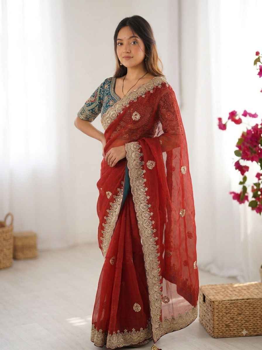 SOFT SPACE SILK SEQUINS & ZARI EMBROIDERY WORK SAREE 3