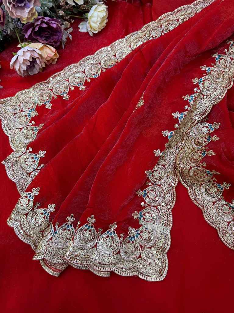 SOFT SPACE SILK SEQUINS & ZARI EMBROIDERY WORK SAREE 3