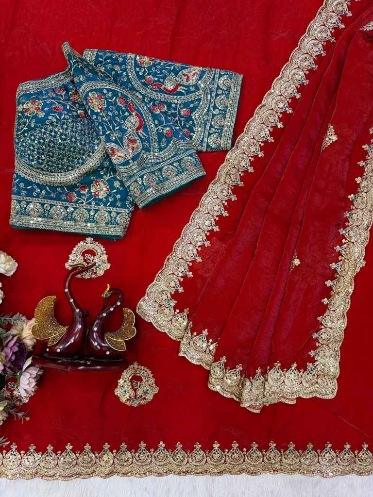 SOFT SPACE SILK SEQUINS & ZARI EMBROIDERY WORK SAREE 3