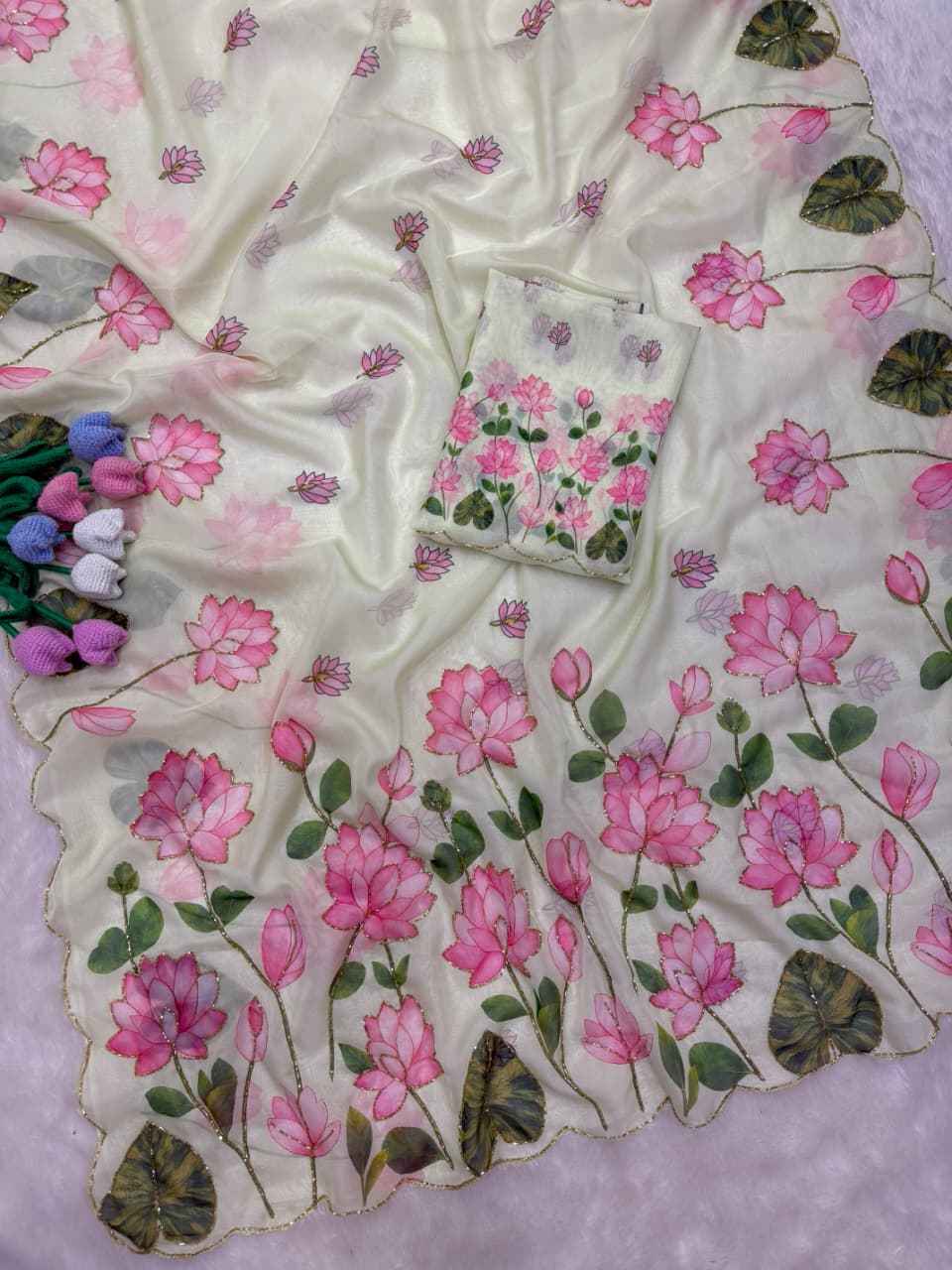 SOFT TEBBY SILK FLORAL PRINT HANDWORK SAREE 10