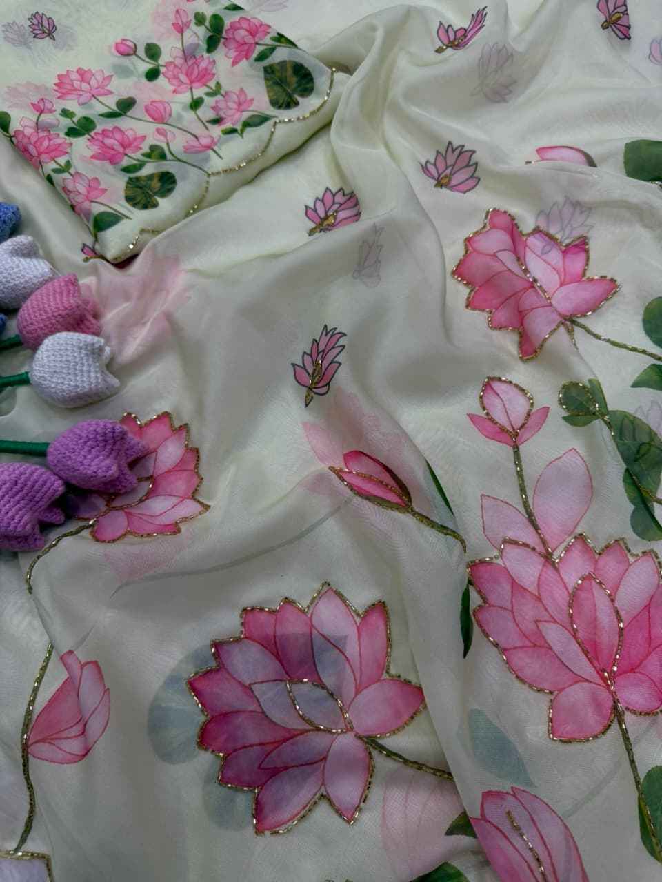 SOFT TEBBY SILK FLORAL PRINT HANDWORK SAREE 10