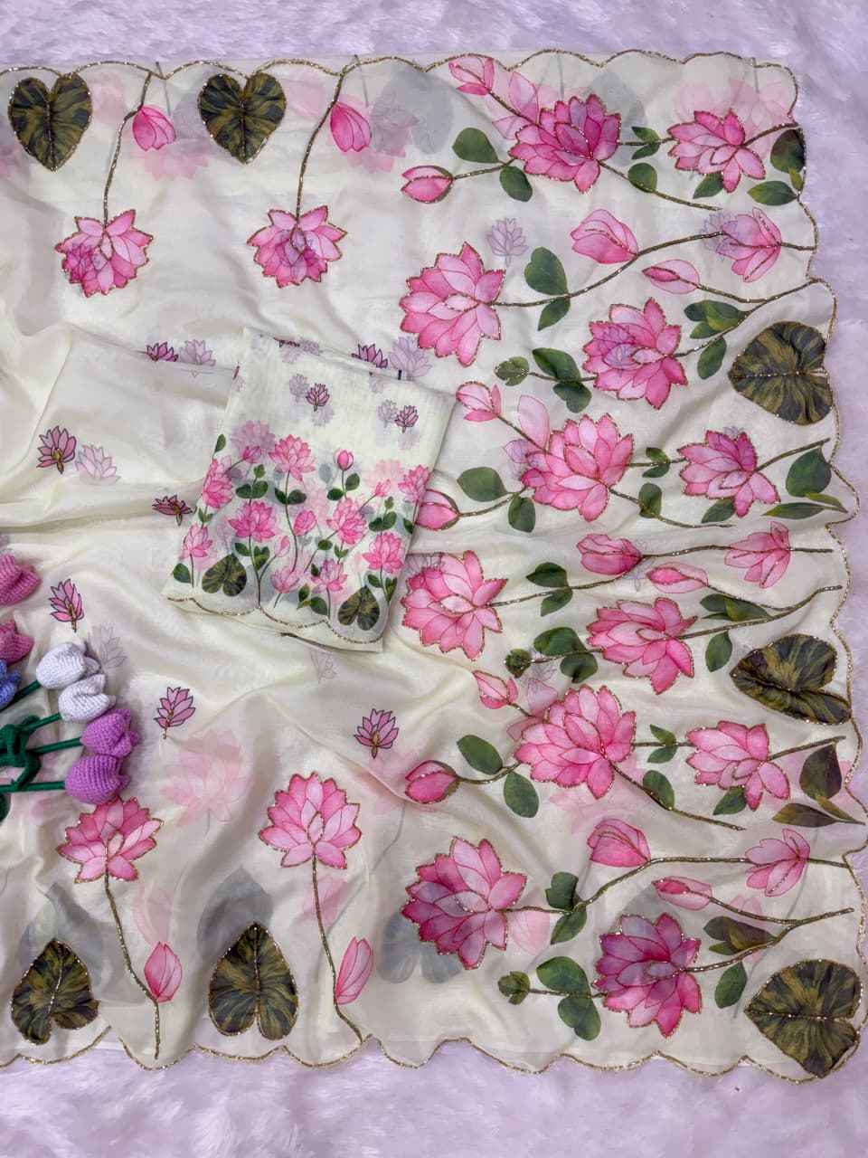 SOFT TEBBY SILK FLORAL PRINT HANDWORK SAREE 10
