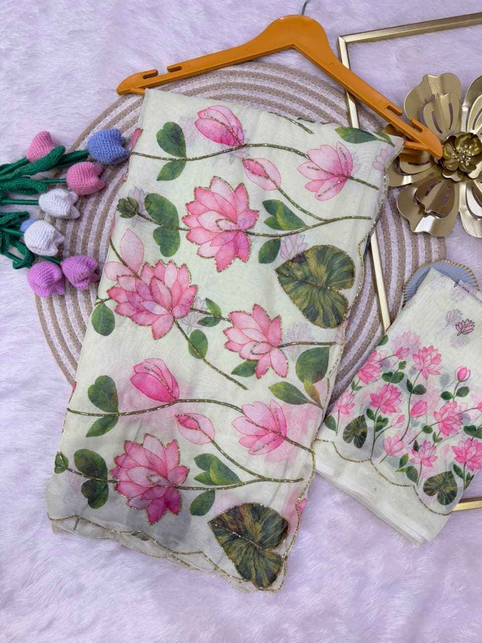 SOFT TEBBY SILK FLORAL PRINT HANDWORK SAREE 10