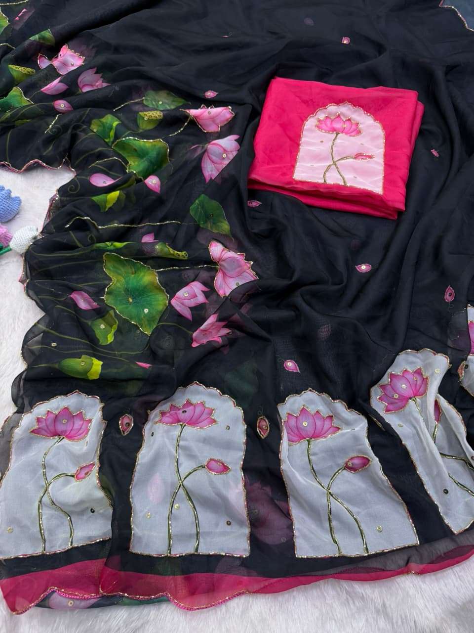 SOFT TEBBY SILK FLORAL PRINT HANDWORK SAREE 11