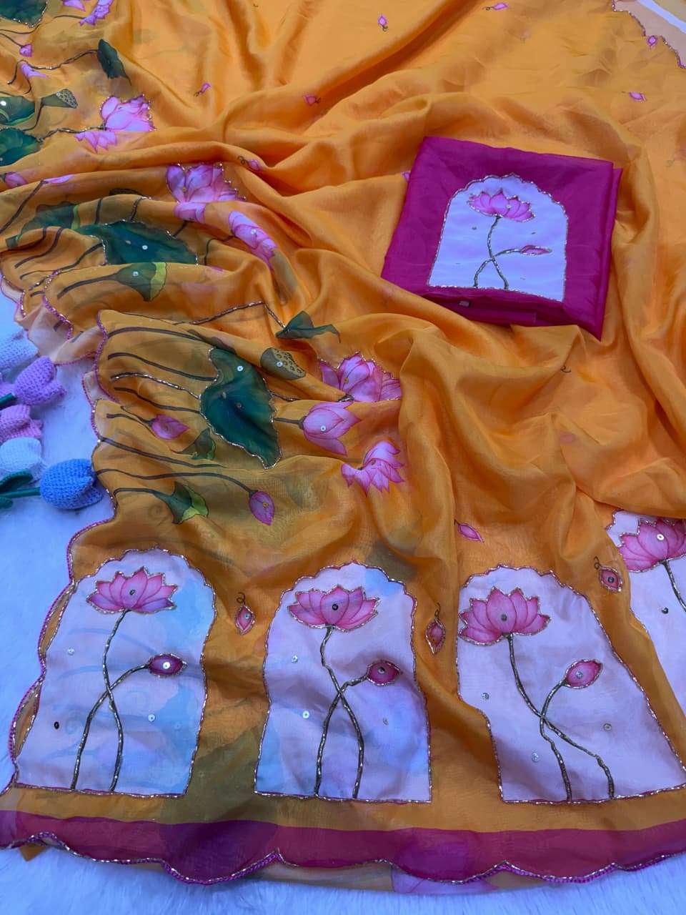 SOFT TEBBY SILK FLORAL PRINT HANDWORK SAREE 11