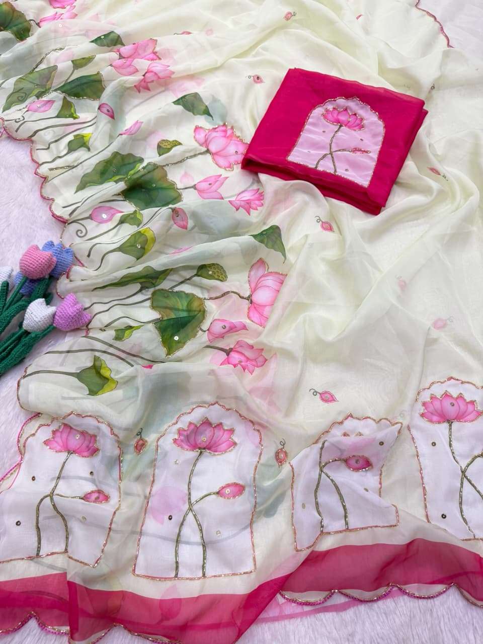 SOFT TEBBY SILK FLORAL PRINT HANDWORK SAREE 11