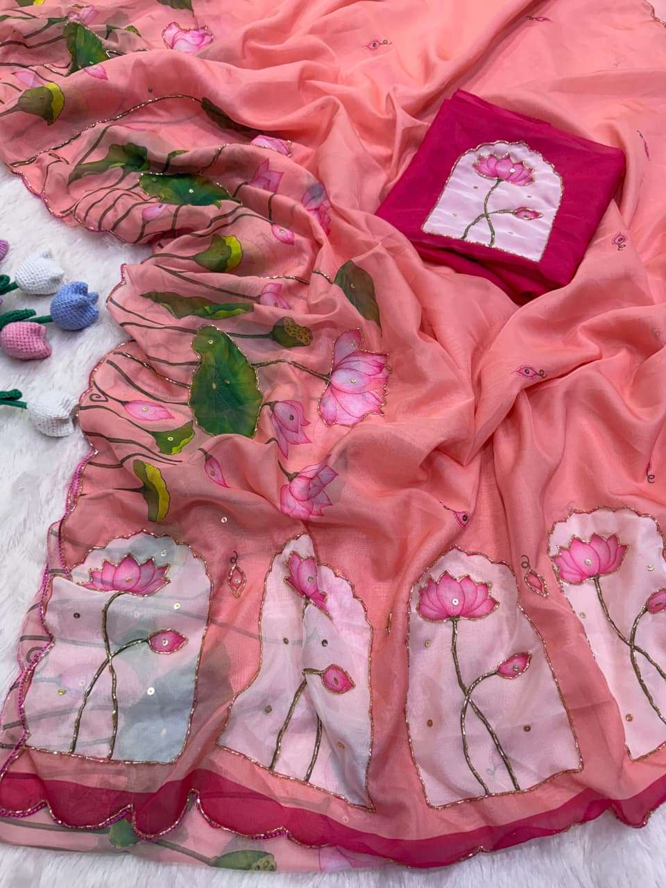 SOFT TEBBY SILK FLORAL PRINT HANDWORK SAREE 11