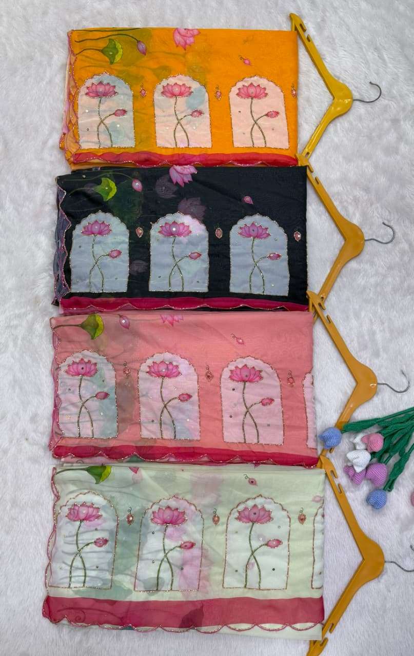 SOFT TEBBY SILK FLORAL PRINT HANDWORK SAREE 11