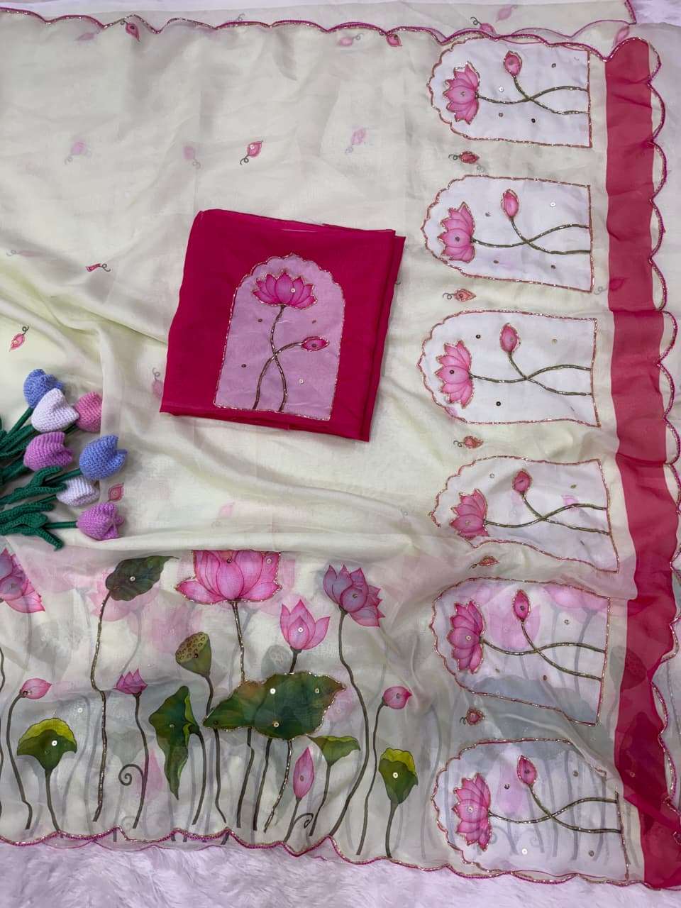 SOFT TEBBY SILK FLORAL PRINT HANDWORK SAREE 11