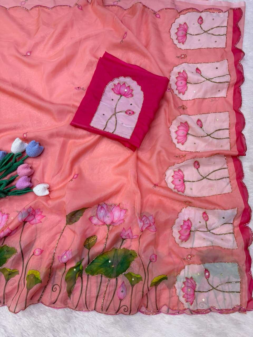 SOFT TEBBY SILK FLORAL PRINT HANDWORK SAREE 11