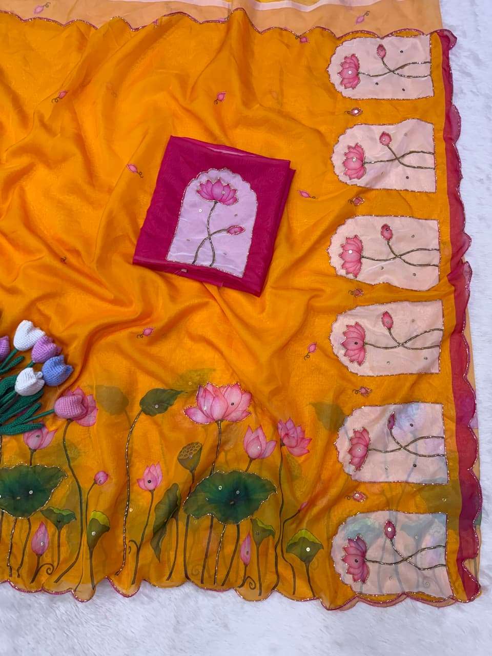 SOFT TEBBY SILK FLORAL PRINT HANDWORK SAREE 11