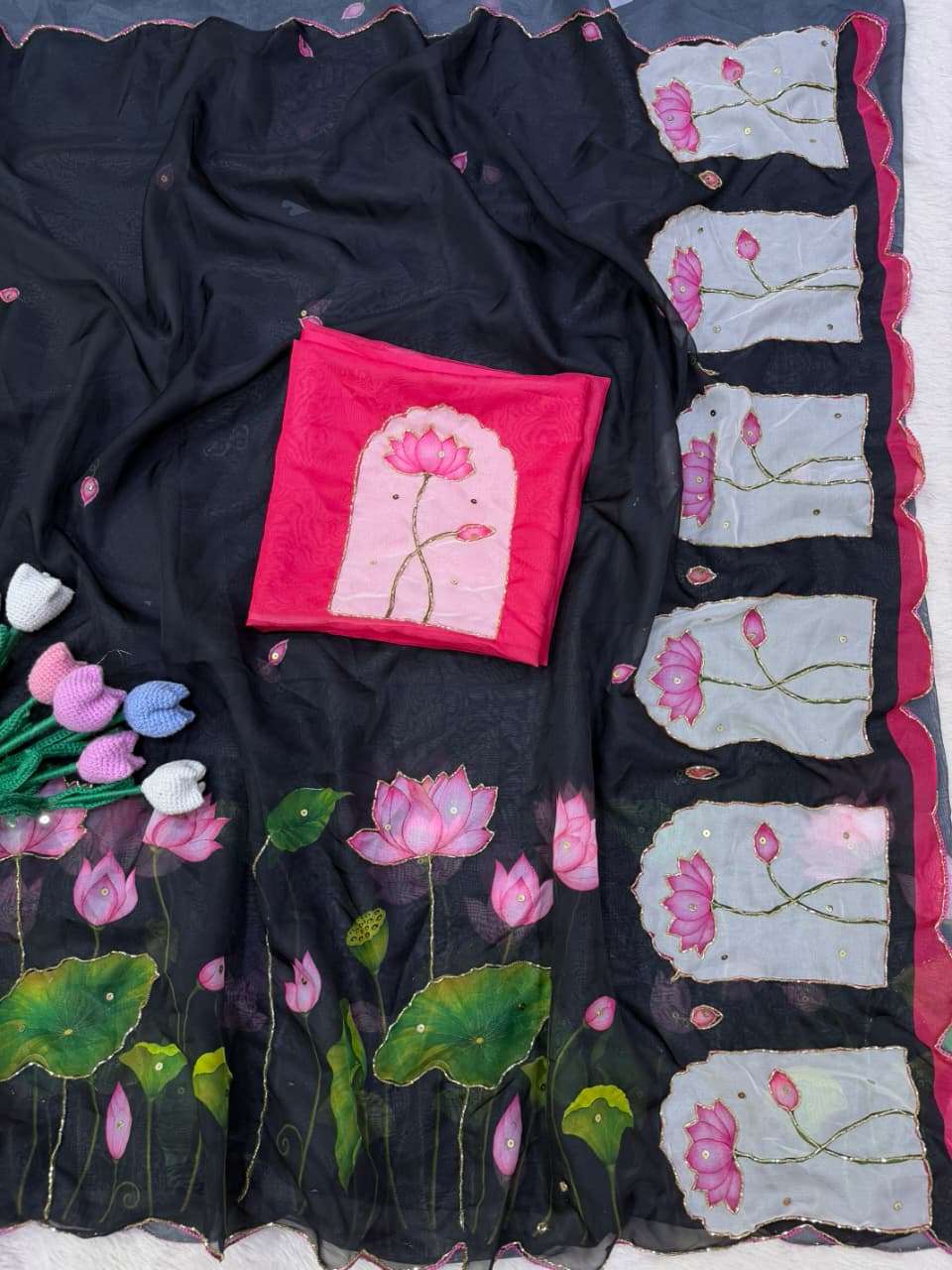 SOFT TEBBY SILK FLORAL PRINT HANDWORK SAREE 11