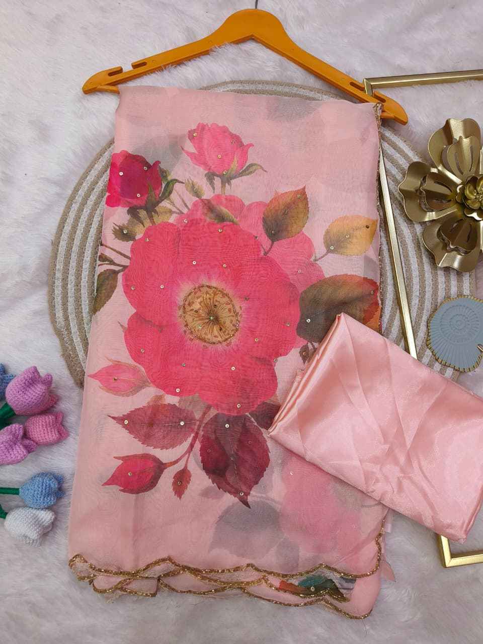 SOFT TEBBY SILK FLORAL PRINT HANDWORK SAREE 7