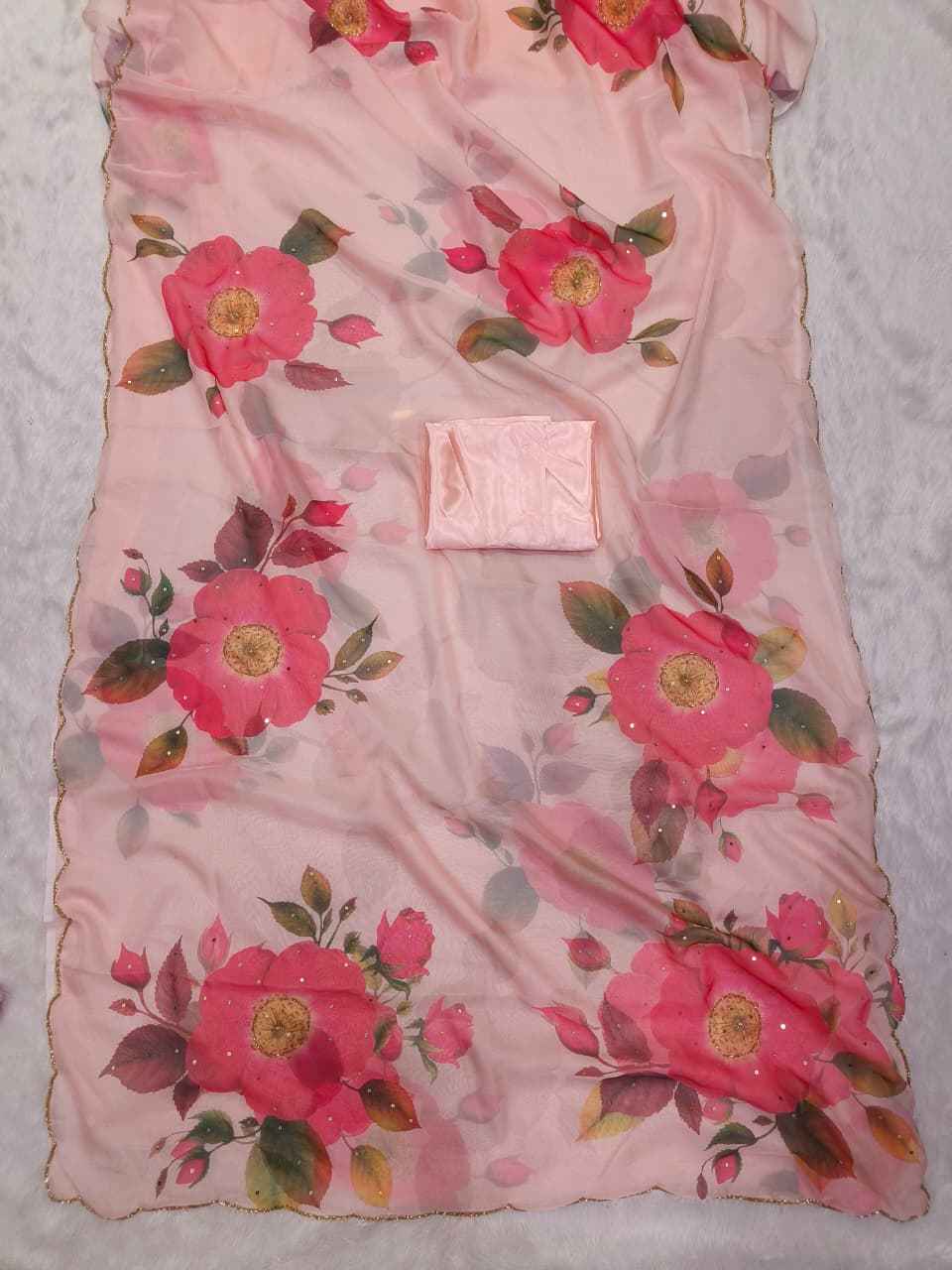 SOFT TEBBY SILK FLORAL PRINT HANDWORK SAREE 7
