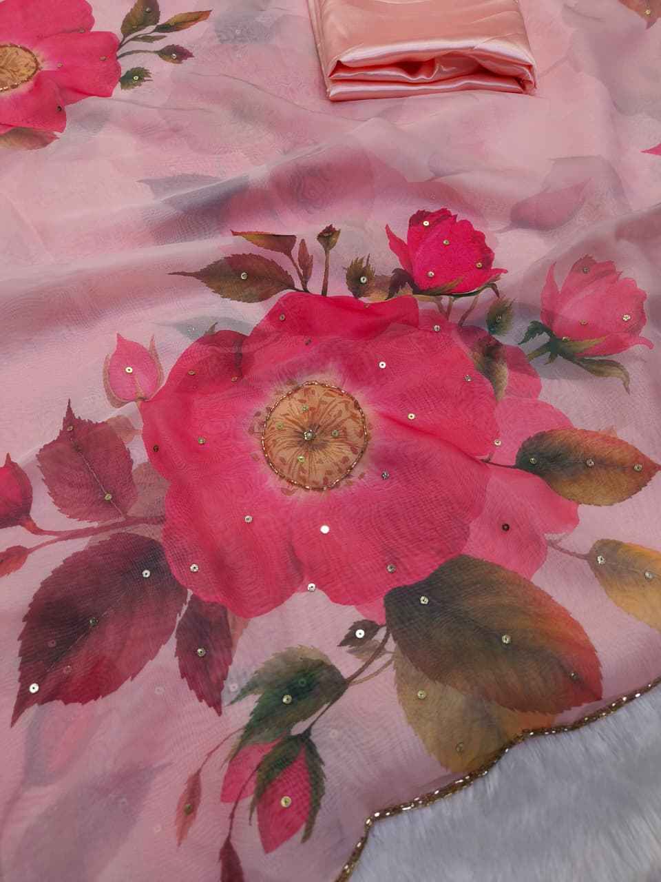 SOFT TEBBY SILK FLORAL PRINT HANDWORK SAREE 7