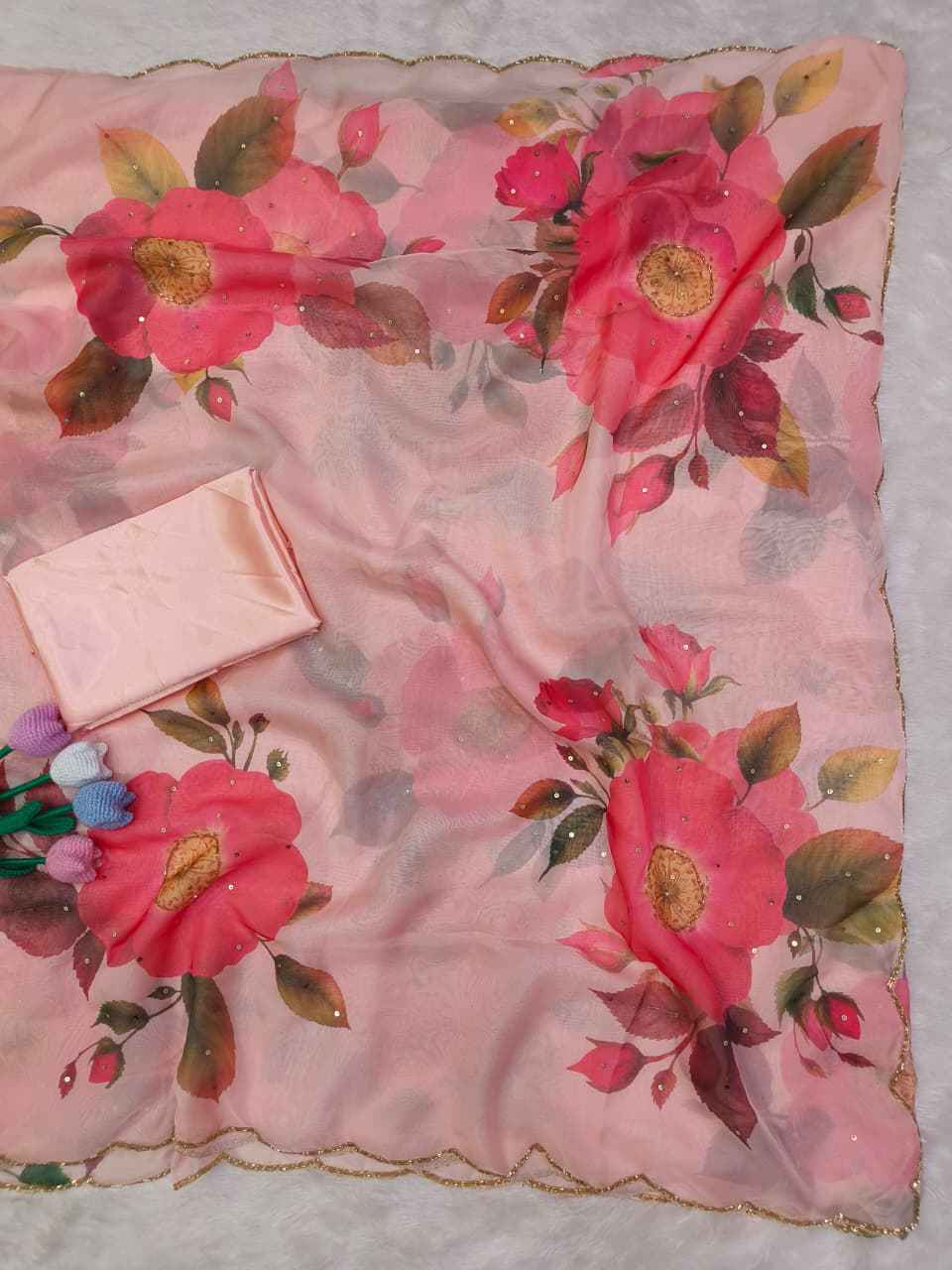 SOFT TEBBY SILK FLORAL PRINT HANDWORK SAREE 7