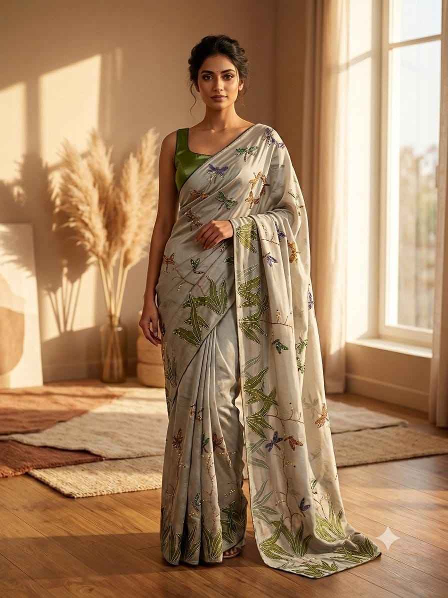 SOFT TEBBY SILK FLORAL PRINT HANDWORK SAREE 8