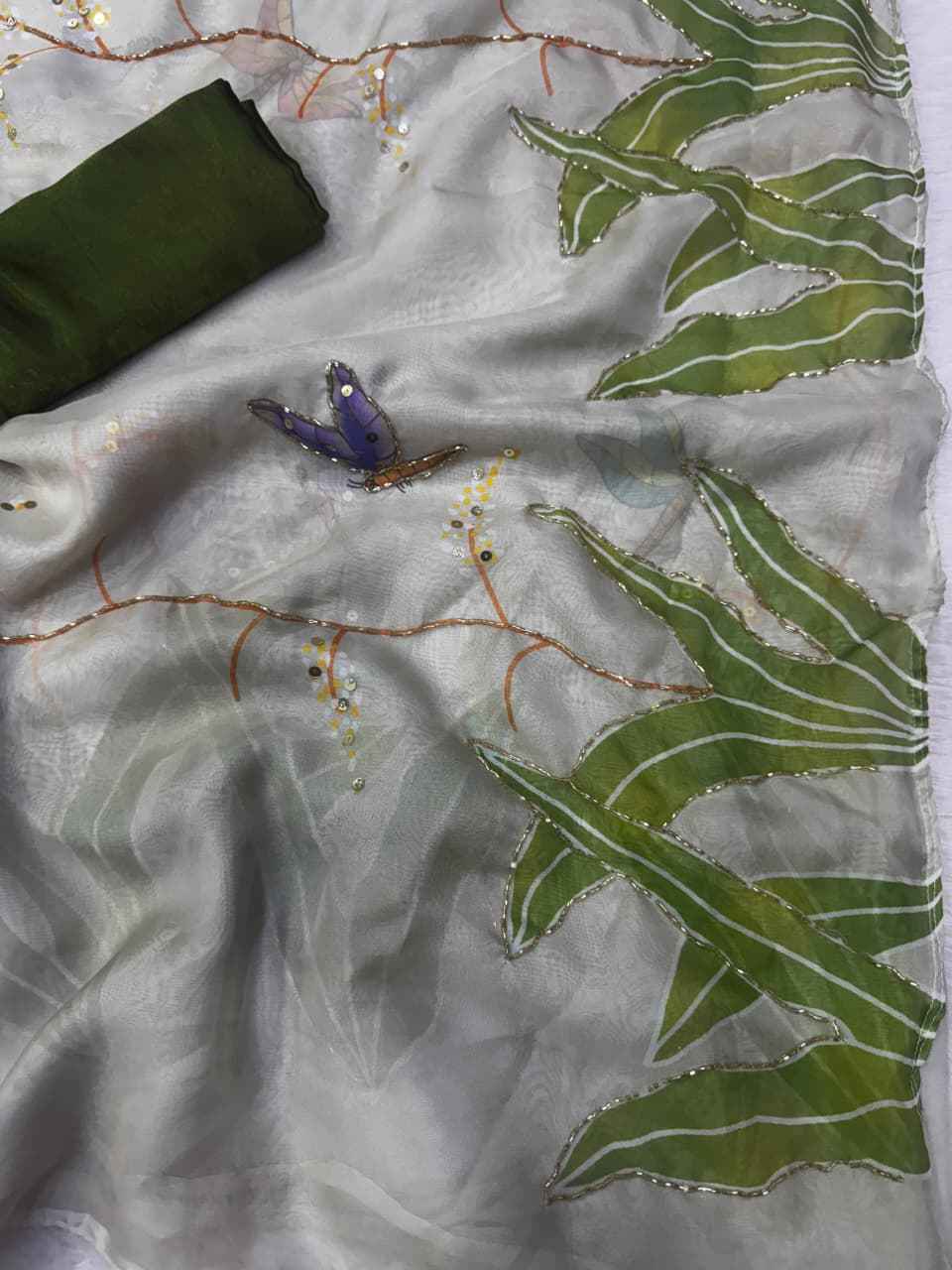 SOFT TEBBY SILK FLORAL PRINT HANDWORK SAREE 8