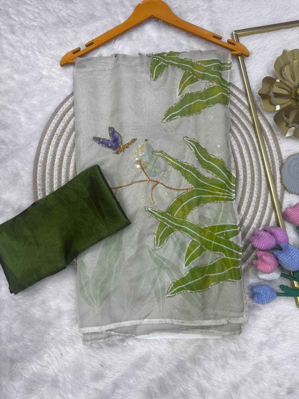 SOFT TEBBY SILK FLORAL PRINT HANDWORK SAREE 8