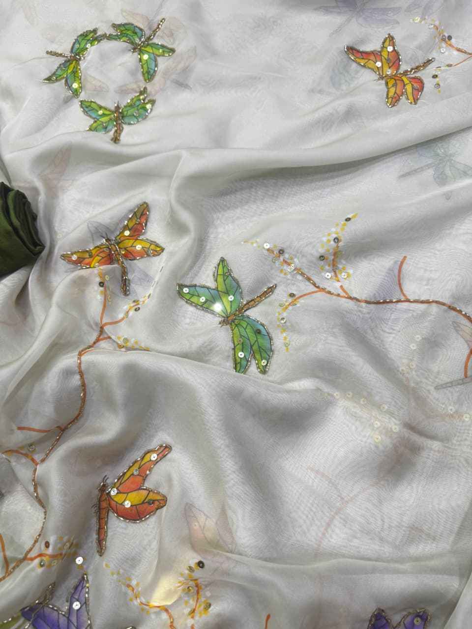 SOFT TEBBY SILK FLORAL PRINT HANDWORK SAREE 8