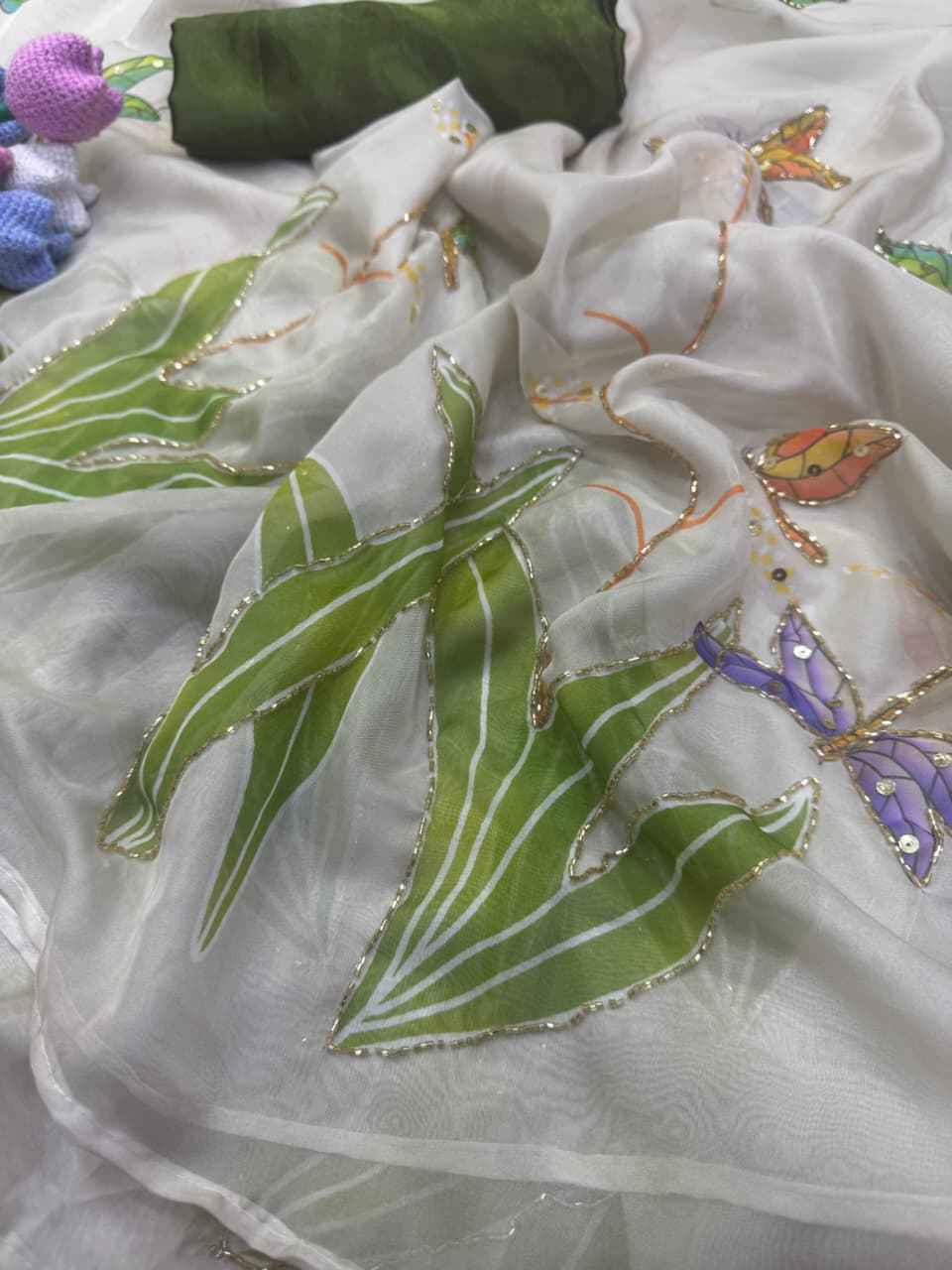 SOFT TEBBY SILK FLORAL PRINT HANDWORK SAREE 8