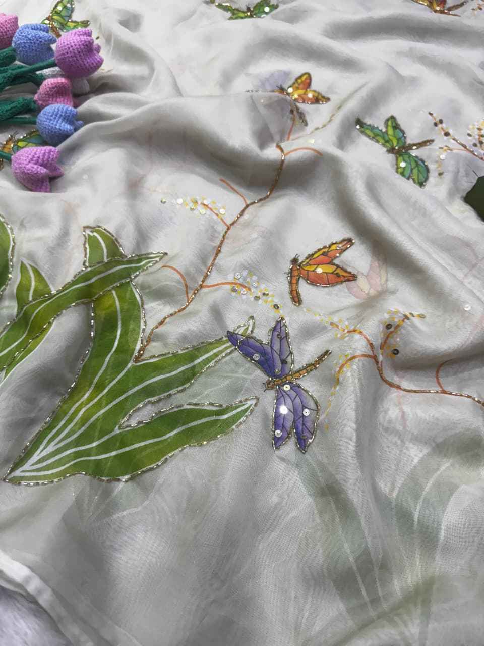 SOFT TEBBY SILK FLORAL PRINT HANDWORK SAREE 8