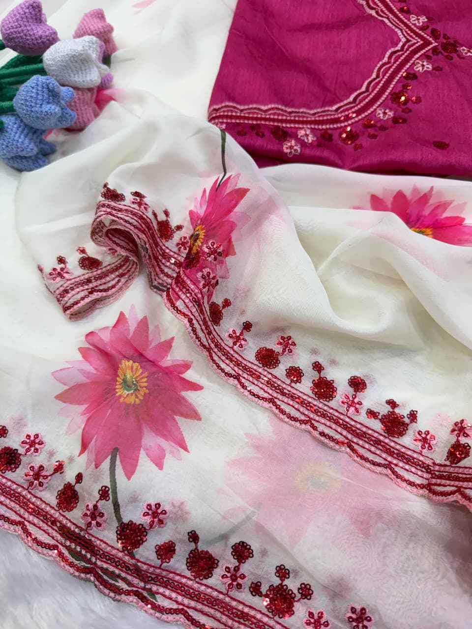SOFT TEBBY SILK SEQUINS THREAD EMBROIDERY WORK SAREE 1