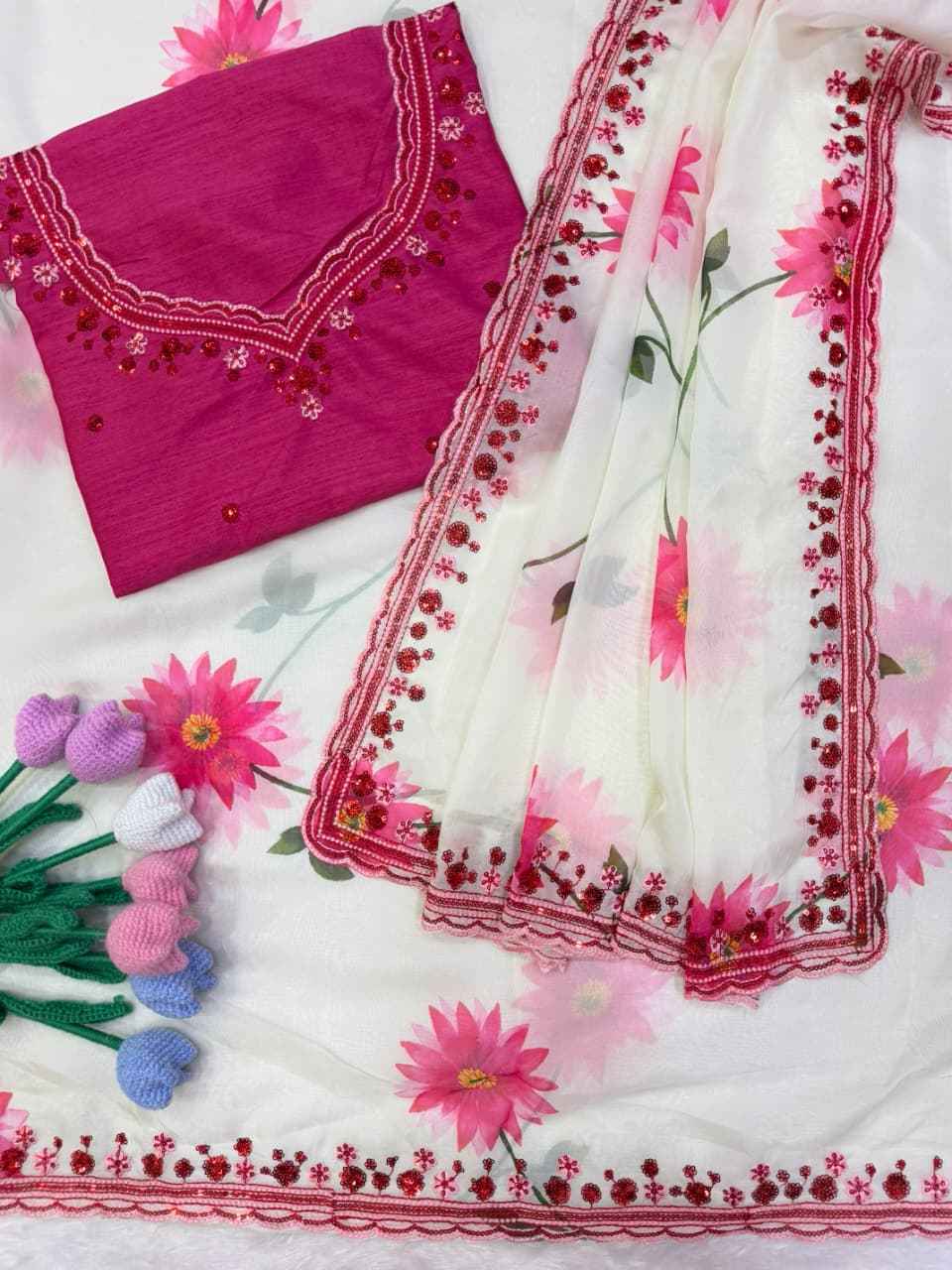 SOFT TEBBY SILK SEQUINS THREAD EMBROIDERY WORK SAREE 1
