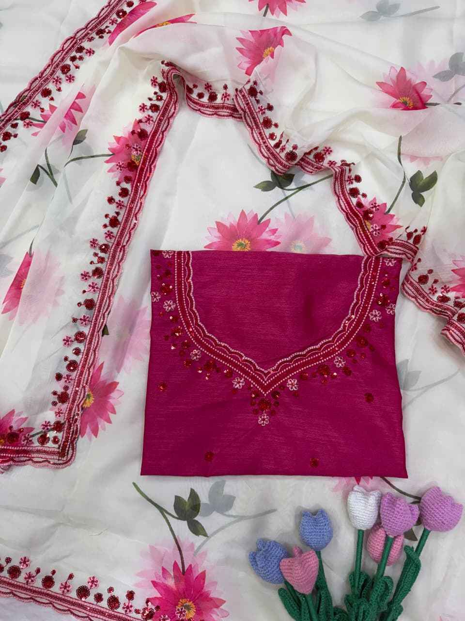 SOFT TEBBY SILK SEQUINS THREAD EMBROIDERY WORK SAREE 1