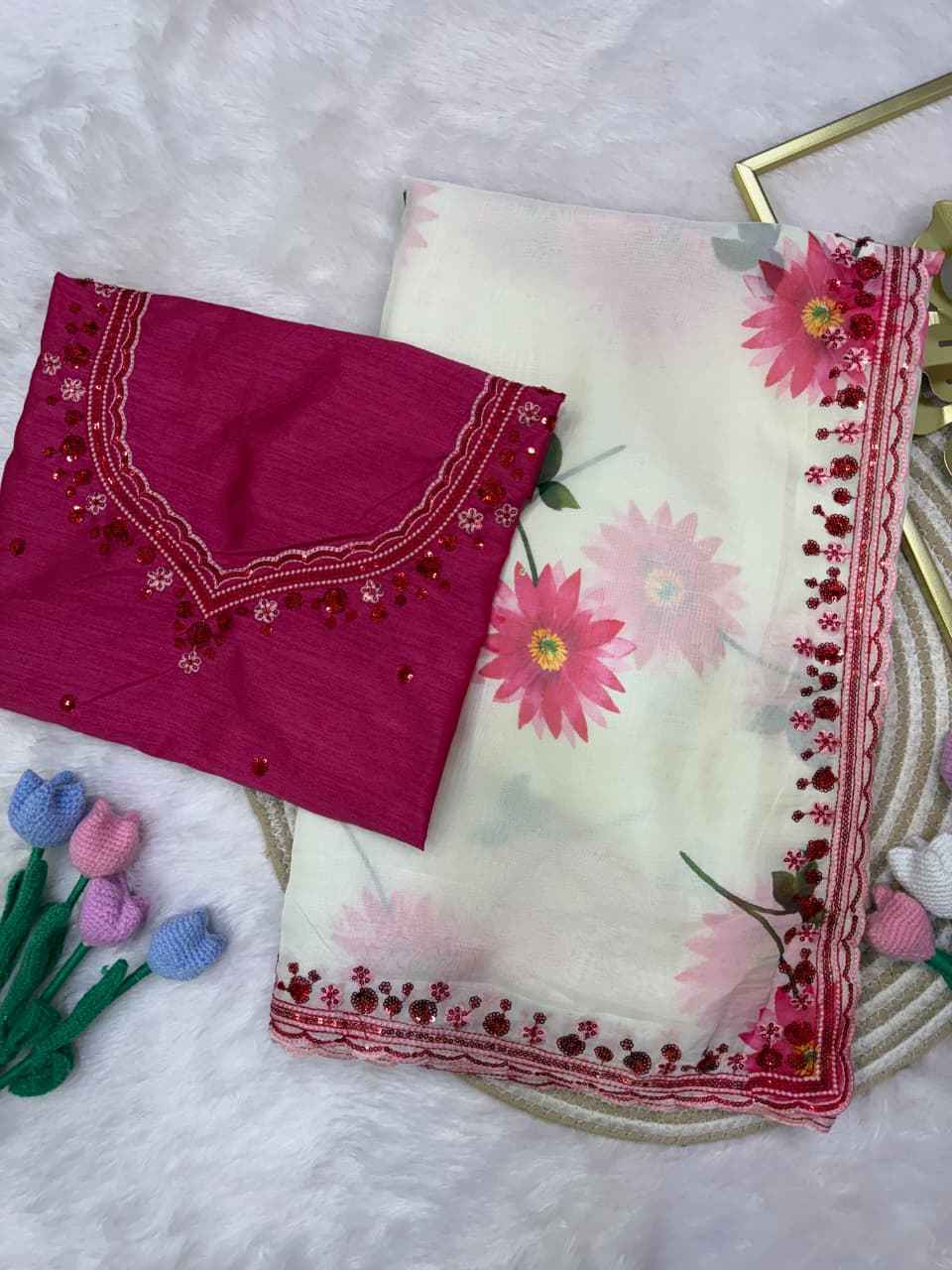 SOFT TEBBY SILK SEQUINS THREAD EMBROIDERY WORK SAREE 1