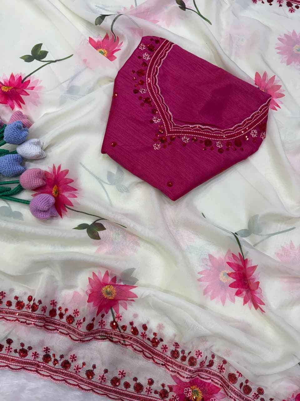 SOFT TEBBY SILK SEQUINS THREAD EMBROIDERY WORK SAREE 1