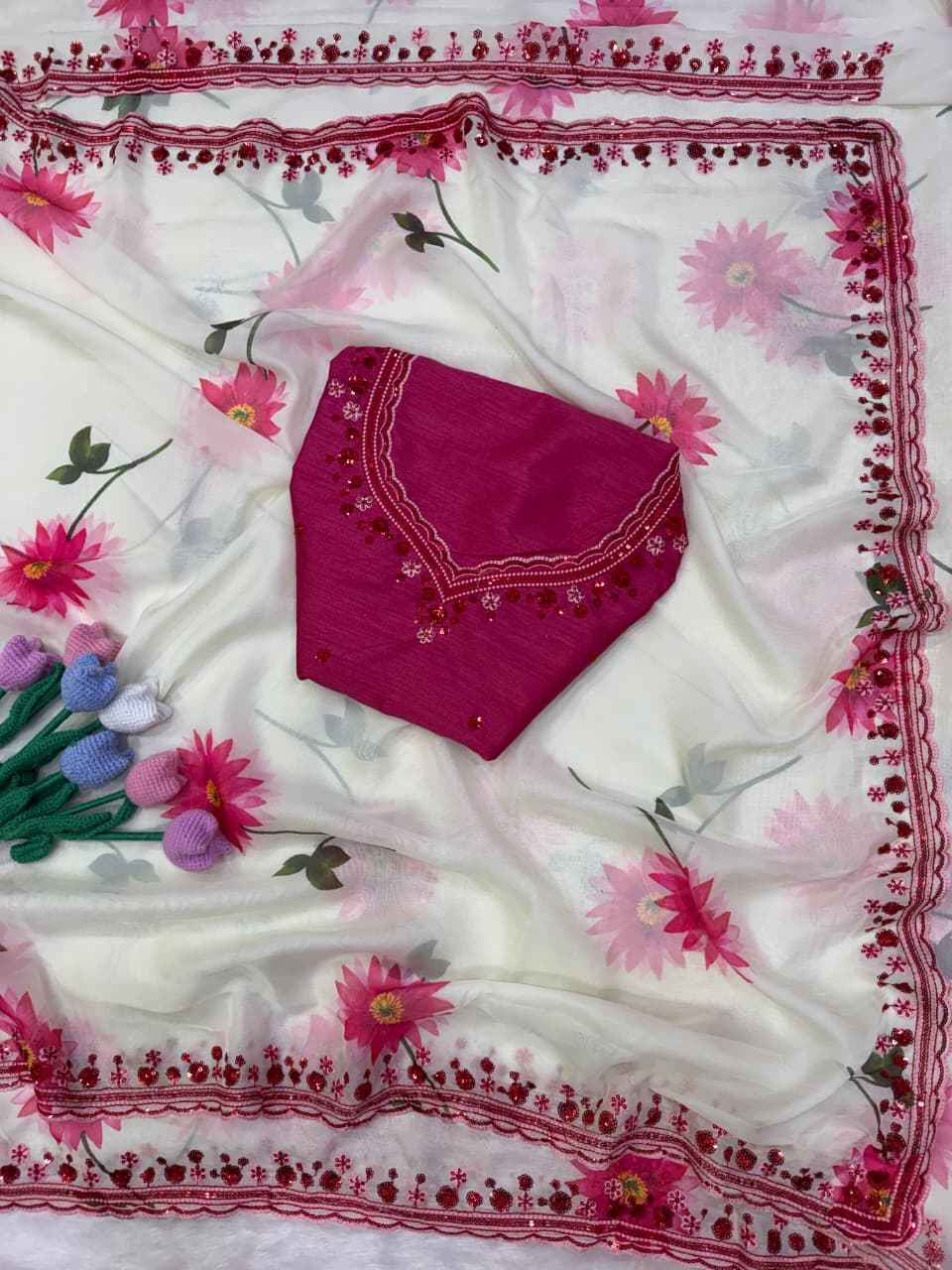 SOFT TEBBY SILK SEQUINS THREAD EMBROIDERY WORK SAREE 1