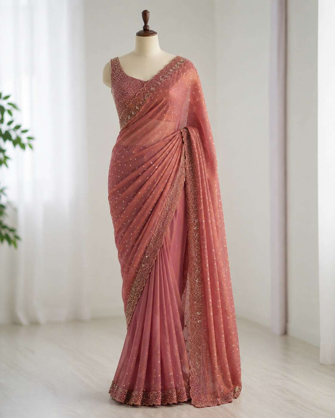 SPACE SILK BUTTI JARKHAN WITH STONE WORK SAREE