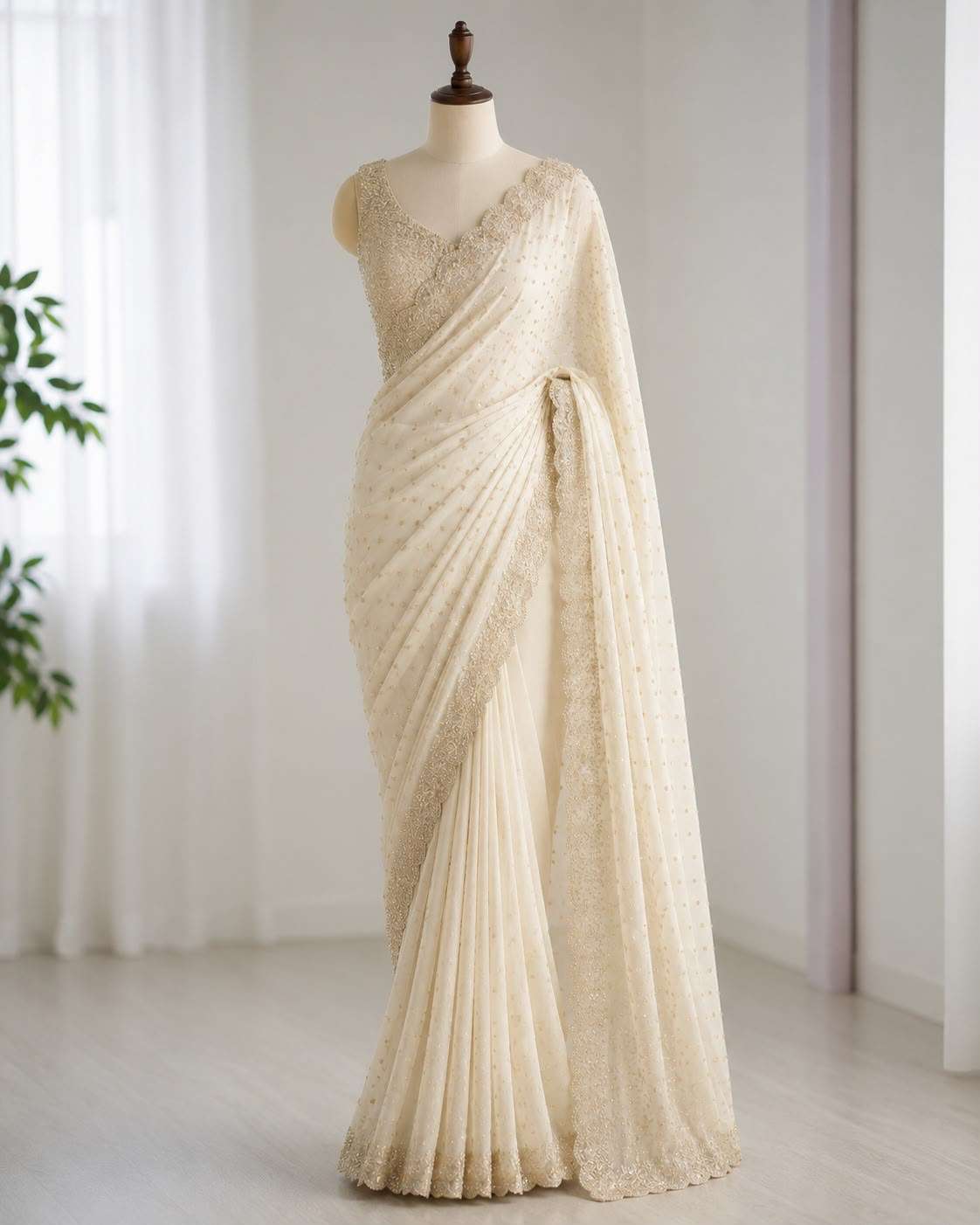 SPACE SILK BUTTI JARKHAN WITH STONE WORK SAREE