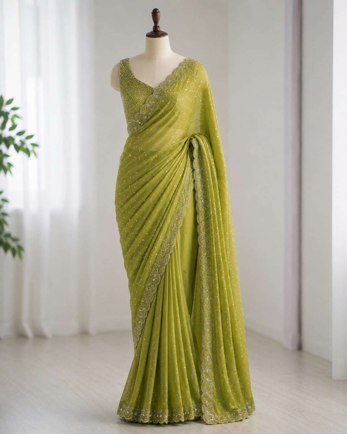 SPACE SILK BUTTI JARKHAN WITH STONE WORK SAREE