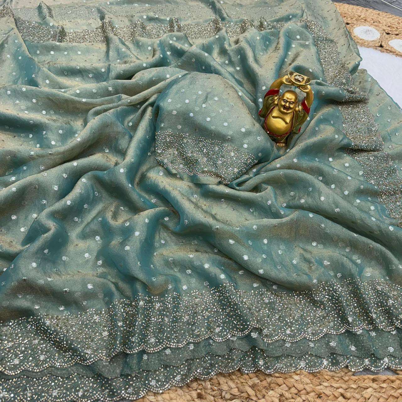SPACE SILK BUTTI JARKHAN WITH STONE WORK SAREE