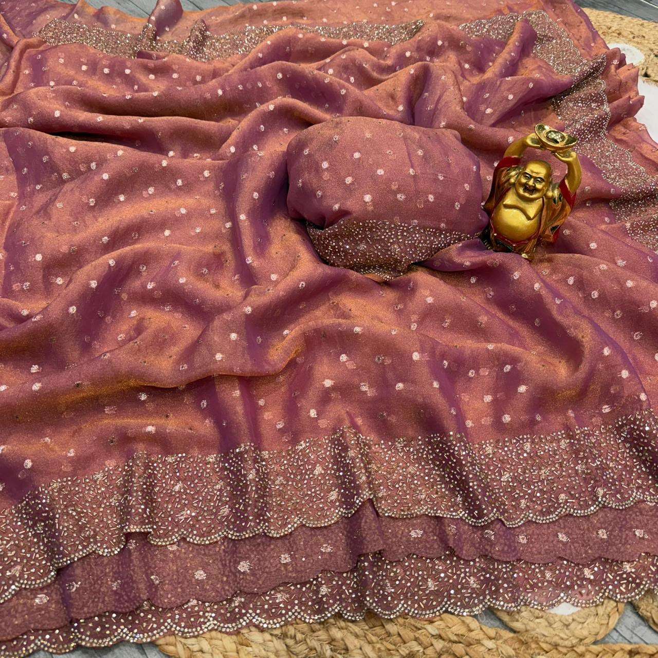 SPACE SILK BUTTI JARKHAN WITH STONE WORK SAREE