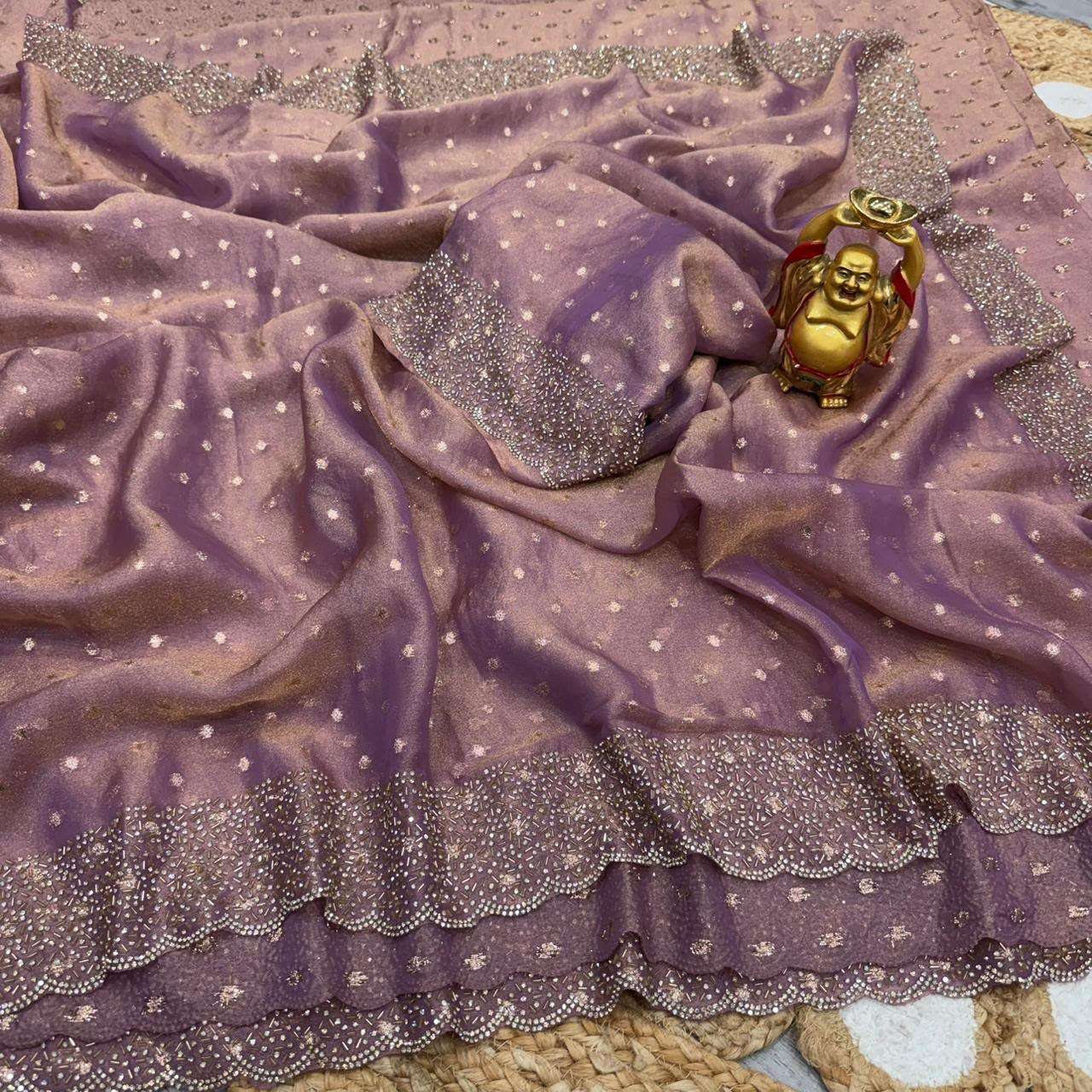 SPACE SILK BUTTI JARKHAN WITH STONE WORK SAREE