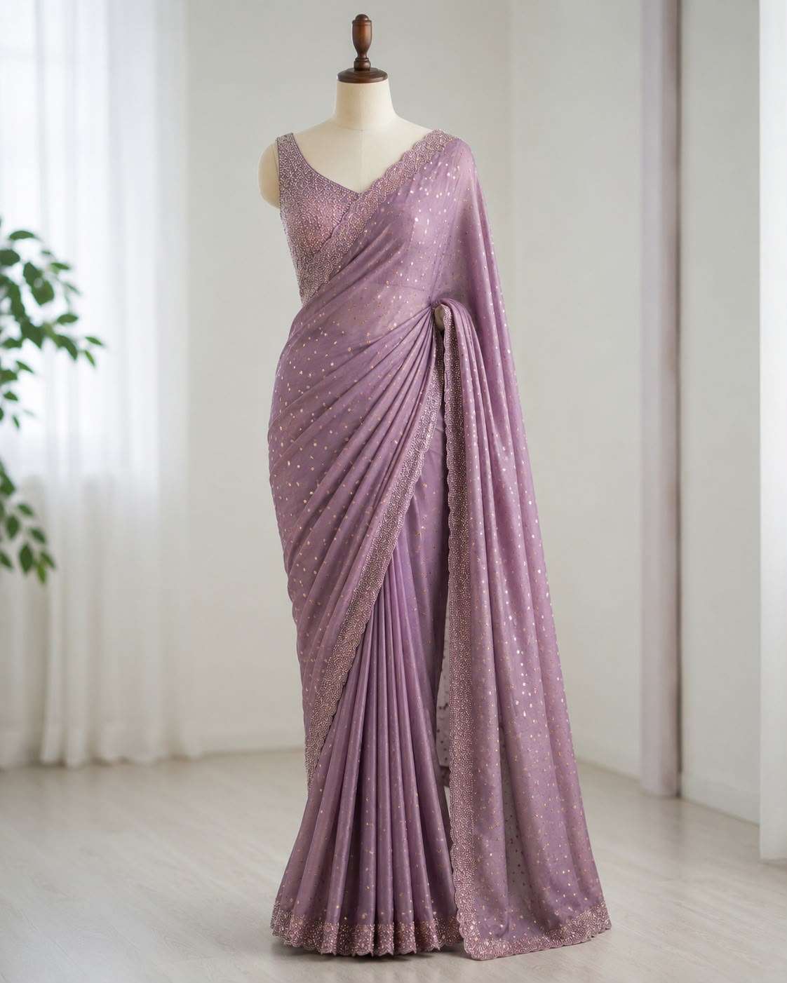 SPACE SILK BUTTI JARKHAN WITH STONE WORK SAREE
