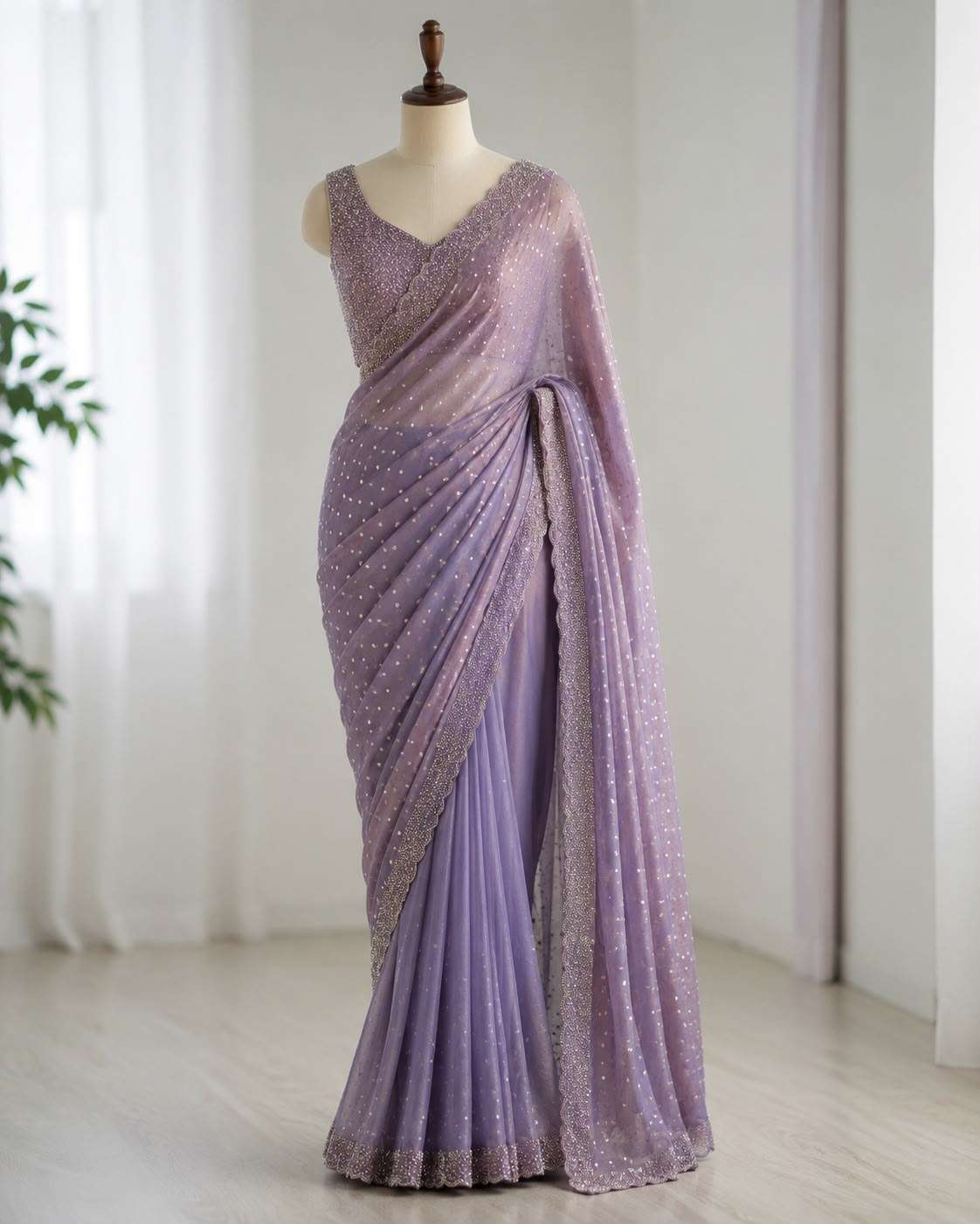 SPACE SILK BUTTI JARKHAN WITH STONE WORK SAREE
