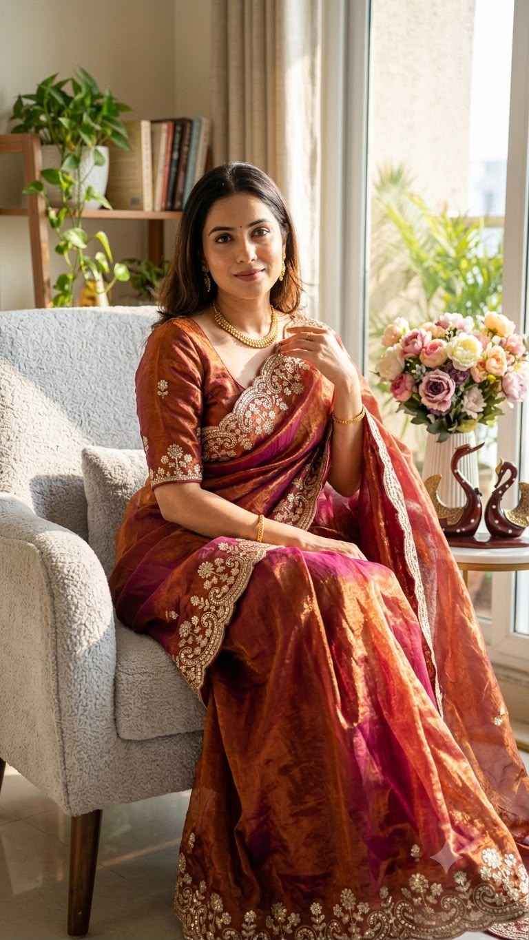 SOFT SPACE SILK SEQUINS & ZARI EMBROIDERY WORK SAREE 4
